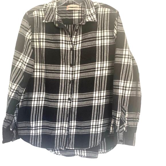 Urban Outfitters Boyfriend Shirt M Womens Black Plaid Button Up Flannel Cowgirl - Picture 1 of 6